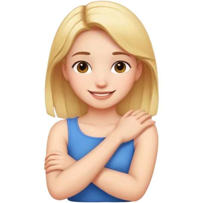 arm crossed holding neck while smiling girl emoji