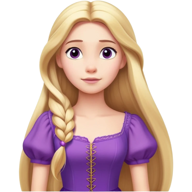 Rapunzel from hips up, purple dress, very long blonde hair, minimal style but clearly recognizable emoji