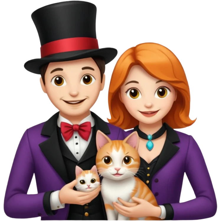 magician couple and their pet cat emoji