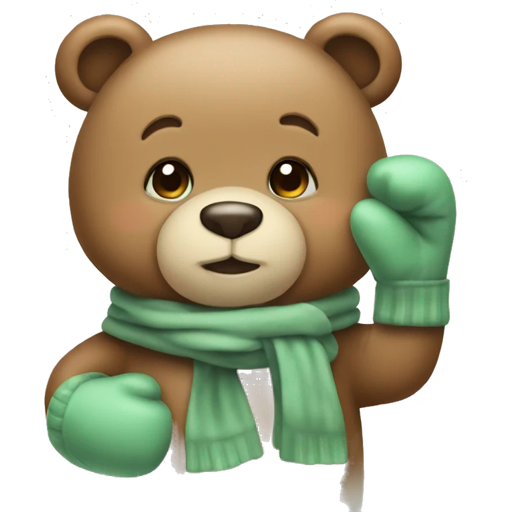 Cute Bear with Sage green mittens emoji