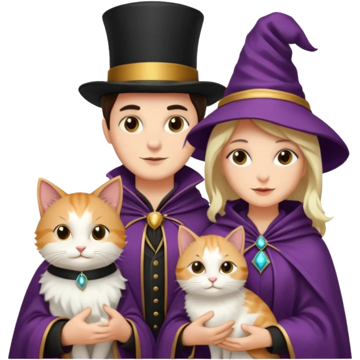 magician couple and their pet cat emoji