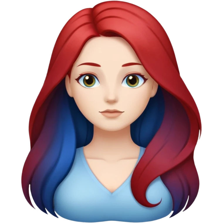 Art of woman's very large beautiful blank front-very long black to blue ombre hair-smoothing red haired smooth body male emoji