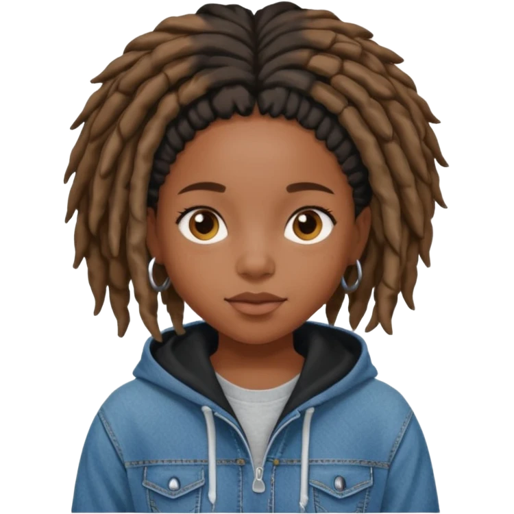 make a black girl with short locs wearing a denim hoodie with black sleeves emoji
