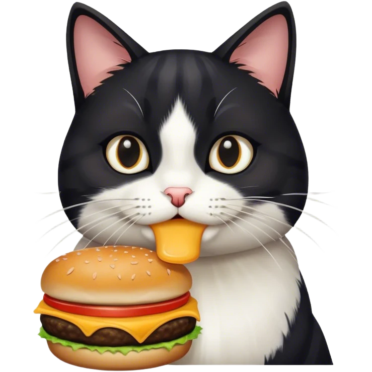 A black and white cat eating a cheeseburger  emoji
