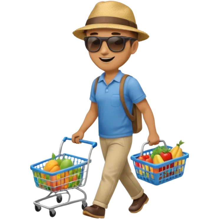 A happy man single walking with an empty supermarket basket emoji