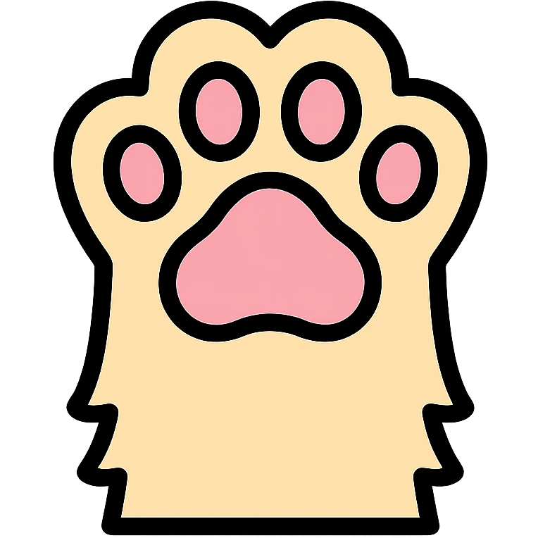 fluffy cat paw, color outline icon style, black outlines, soft color fill, modern and friendly emoji