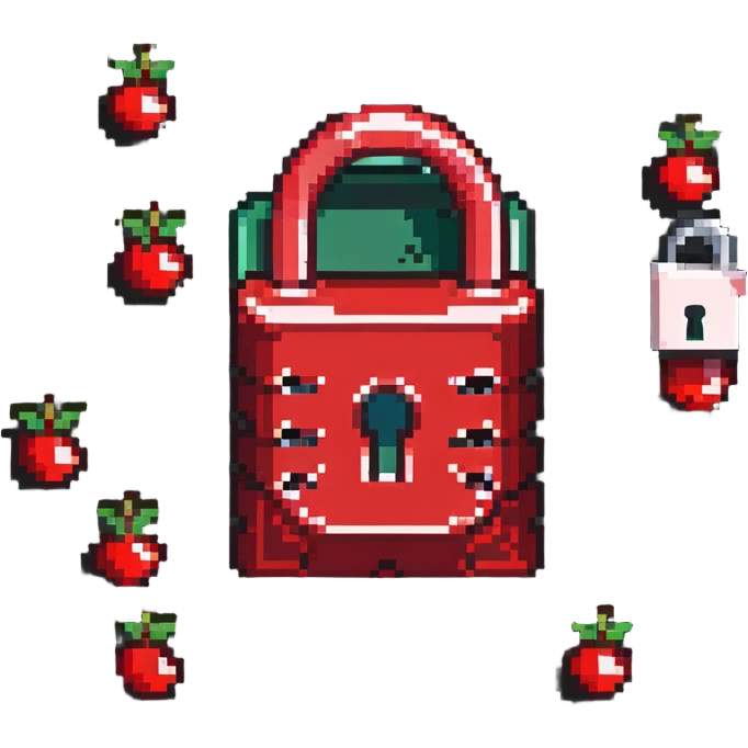 Red document with cherry-shaped lock, secure red digital file with cherry padlock emoji