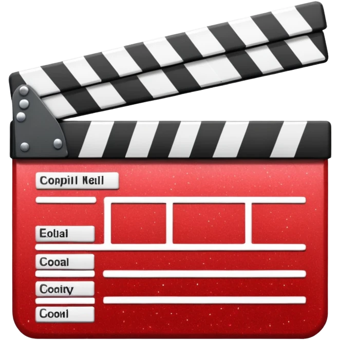 red clapperboard used in filmmaking, cute and stylish design with glitter emoji