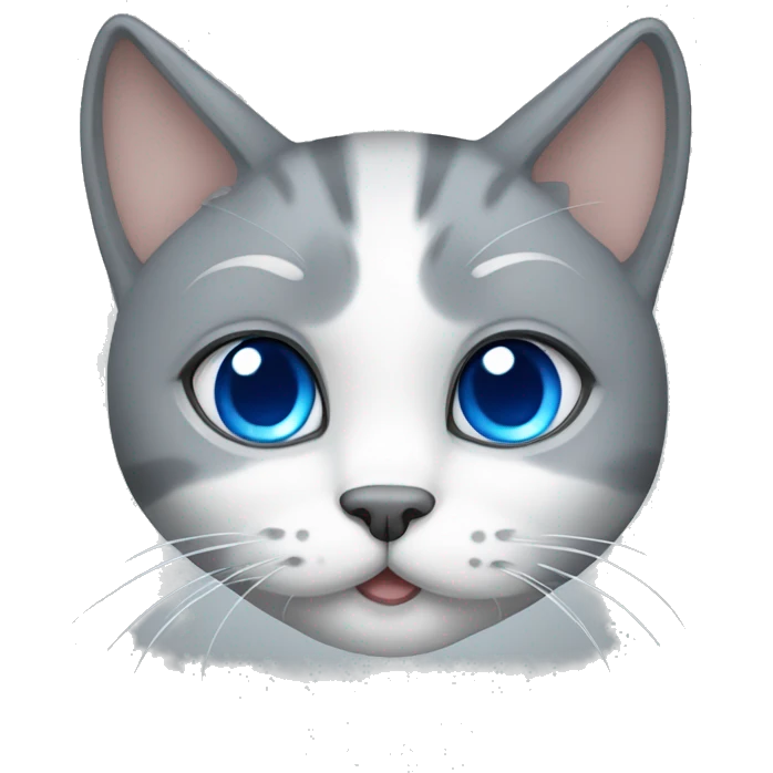 gray cat with blue eyes and a white bow emoji