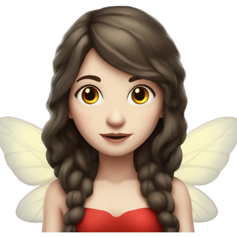 Pale skin, brunette fairy woman with red wings full body emoji