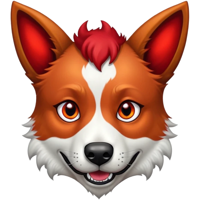 Intense Red heeler with halo and devel tail emoji