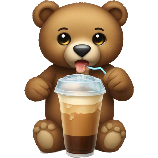 Teddy bear drinking iced coffee emoji