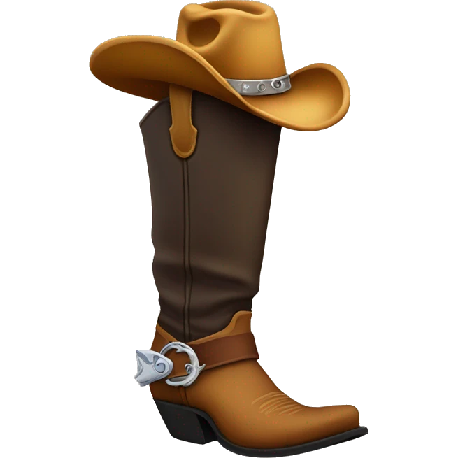 Tall cowboy boot with spurs and a cowboy hat on top emoji
