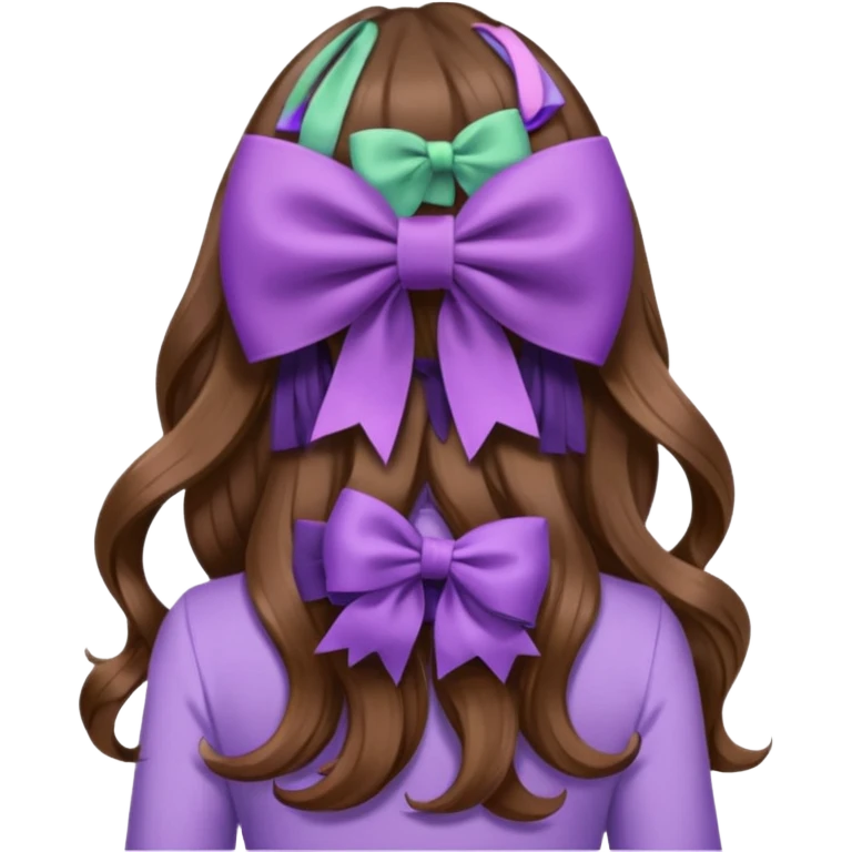 long wavy brown hair from behind with a medium lilac bow emoji
