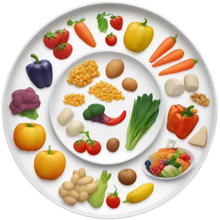 round white plate with healthy food emoji