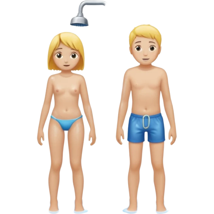A nakid boy and girl in the shower together full body and no clothes emoji