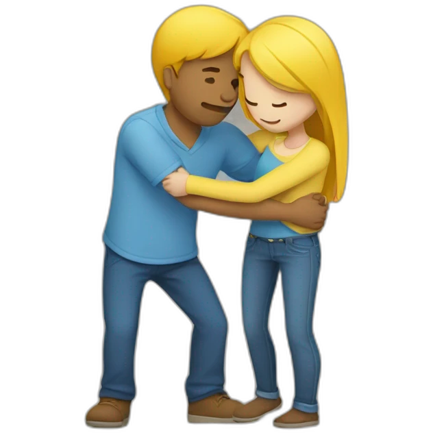 Lovers hug ( white girl wear blue shirt , white man wear yelow shirt ) emoji