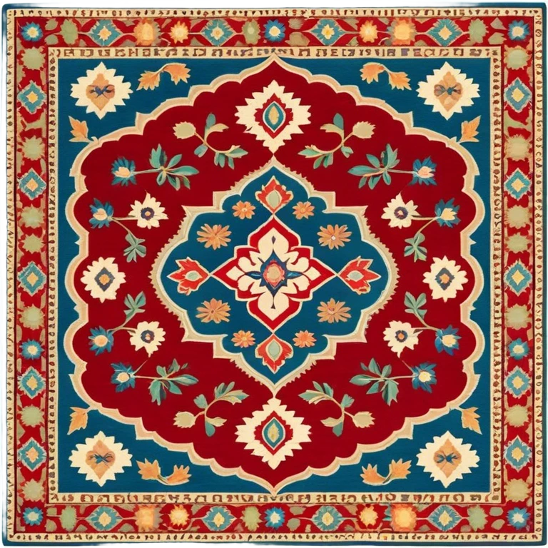 Cinematic Realistic depiction of a richly patterned Turkish carpet, rendered with exquisite details and vibrant colors, set against a soft, warmly lit background that emphasizes its artisanal craftsmanship emoji