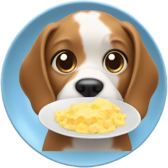 Dog holding plate of scrambled eggs emoji