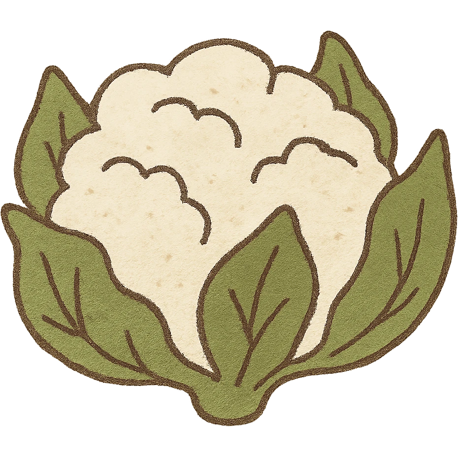 minimal flat design cauliflower, green leaves, white florets emoji