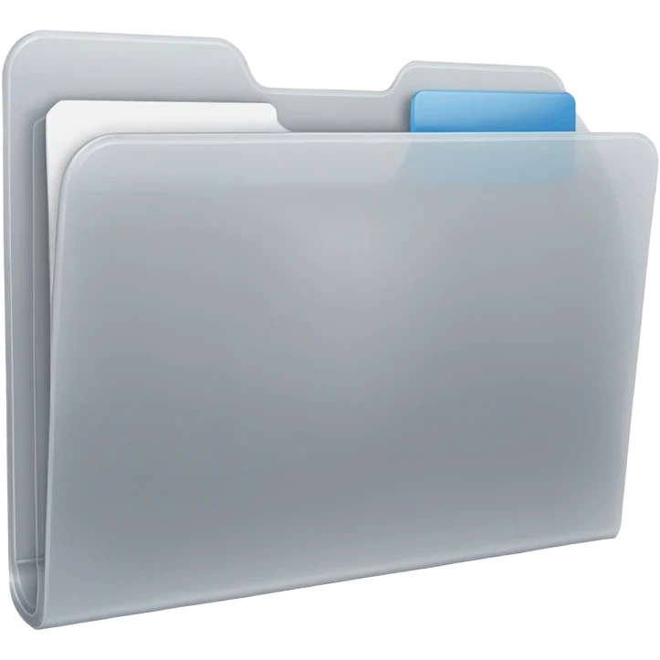 A **minimal emoji-style icon** of a frosted light-gray plastic folder, rectangular with **rounded corner*, **elastic string closure with a circular button** at the center, slightly translucent surface, clean flat front, subtle soft shading, a
 emoji