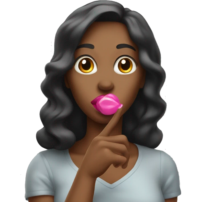 A woman with pink lips blowing a kiss forward with her hands emoji