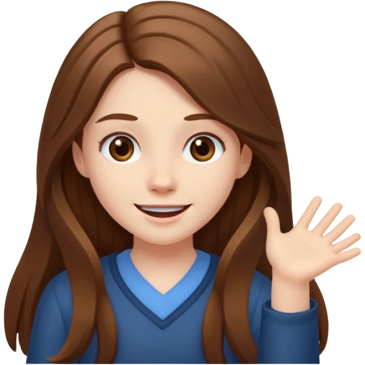 pale girl with long brown hair smiling shrugging emoji