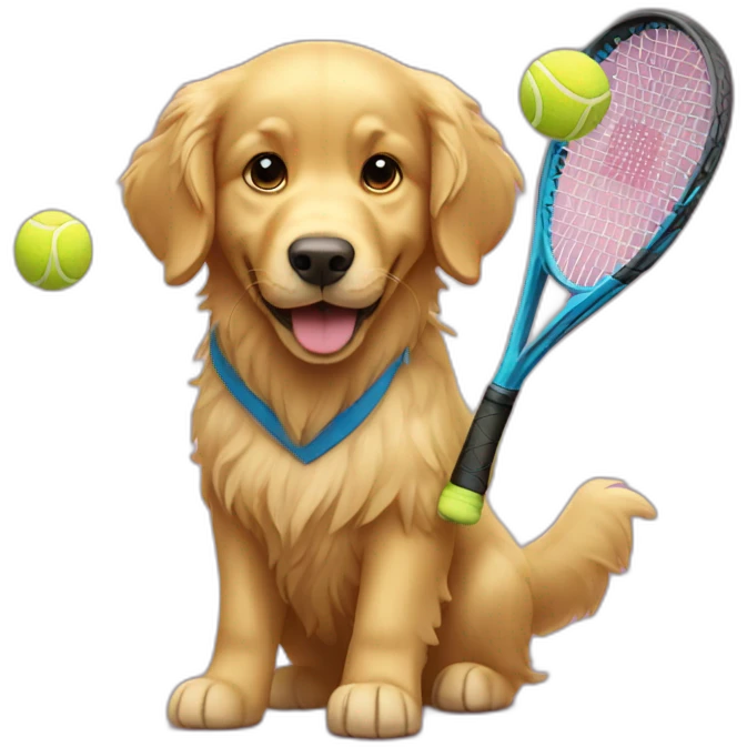 Golden retriever plays tennis emoji