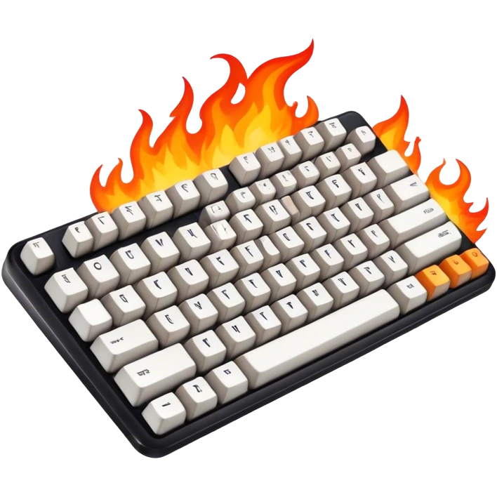 Cool mechanical keyboard in fire flames in the background. emoji