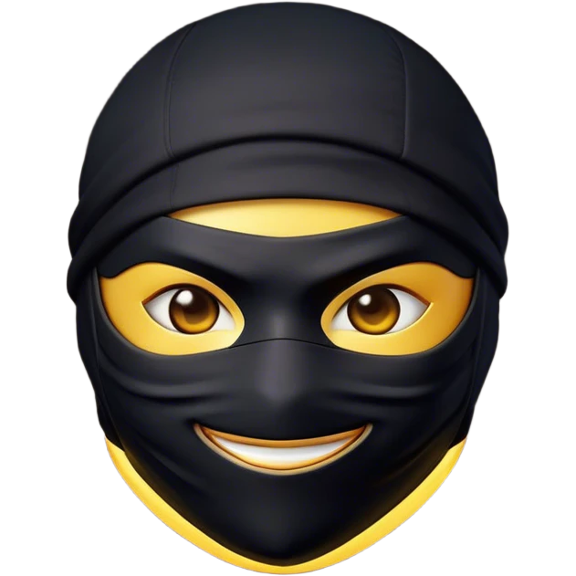 Clash of Clans aesthetic Playful Ninja Portrait Emoji, Head tilted with a sly, cheeky grin and twinkling eyes visible under a stylish mask, featuring a compact, nimble build in streamlined dark attire, his natural skin tone adding realism, Simplified yet irresistibly charming features, highly detailed, glowing with a warm, mysterious glow, high shine, spirited and lively, stylized with a touch of whimsical stealth, soft glowing outline, capturing the essence of a playful ninja exuding friendly covert energy! emoji