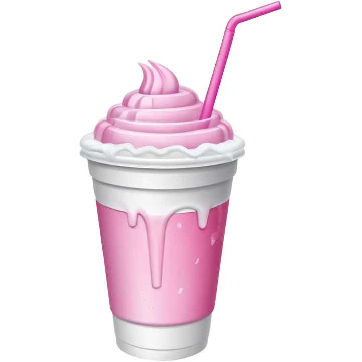 A double white styrofoam cup with pink drink with ice spilling emoji