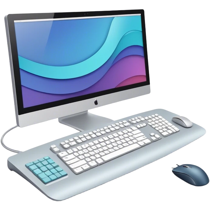 Create an emoji for UX/UI design. Large curved monitor, displaying UX/UI design interface. Include a mouse, keyboard, and stylus, symbolizing the design process. Use modern, professional colors. Do not include any emojis or smiley faces. Make the background transparent. emoji