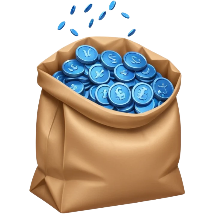 brown bag of blue coins emoji