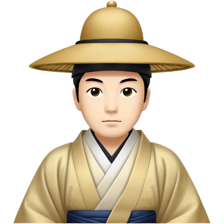 Japanese emperor in Edo period attire, ho robe and kanmuri hat, dignified expression emoji