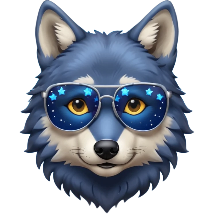 Wolf with sunglasses and fur that looks like the night sky emoji