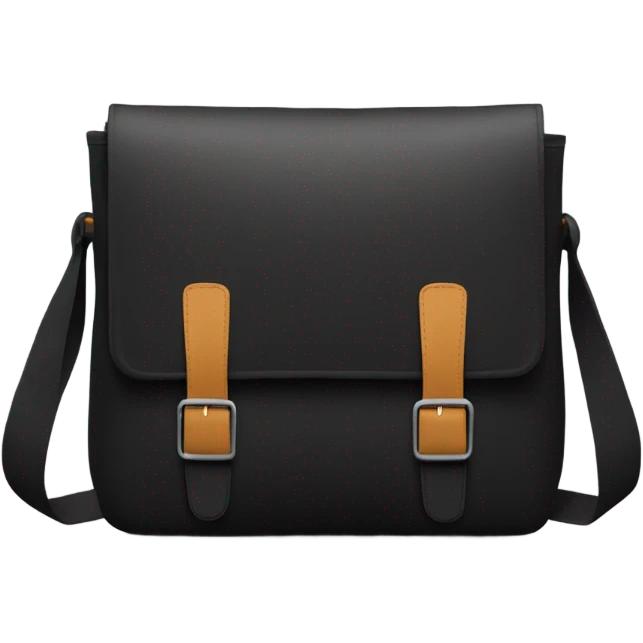 Small black men’s messenger bag emoji, minimalist style, simple rectangular shape, adjustable strap, no details or logos, transparent background. emoji