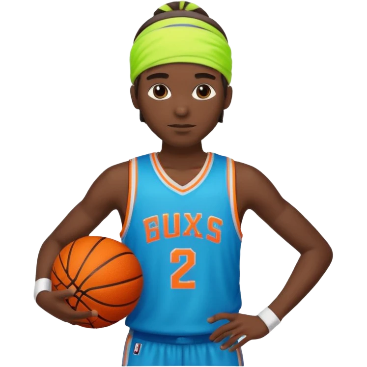 Basketball guy with neon headband, hold ball emoji