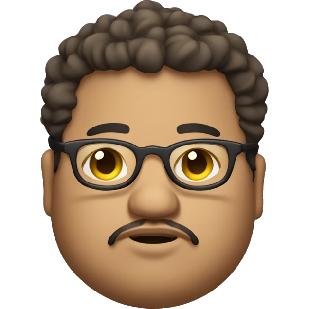 chubby mexican man with glasses curly hair and a goatee looking forward slightly upset emoji