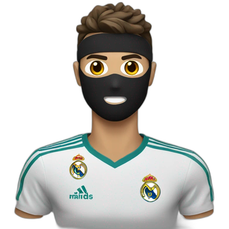 Ronaldo with real madrid shirt with a black mask emoji