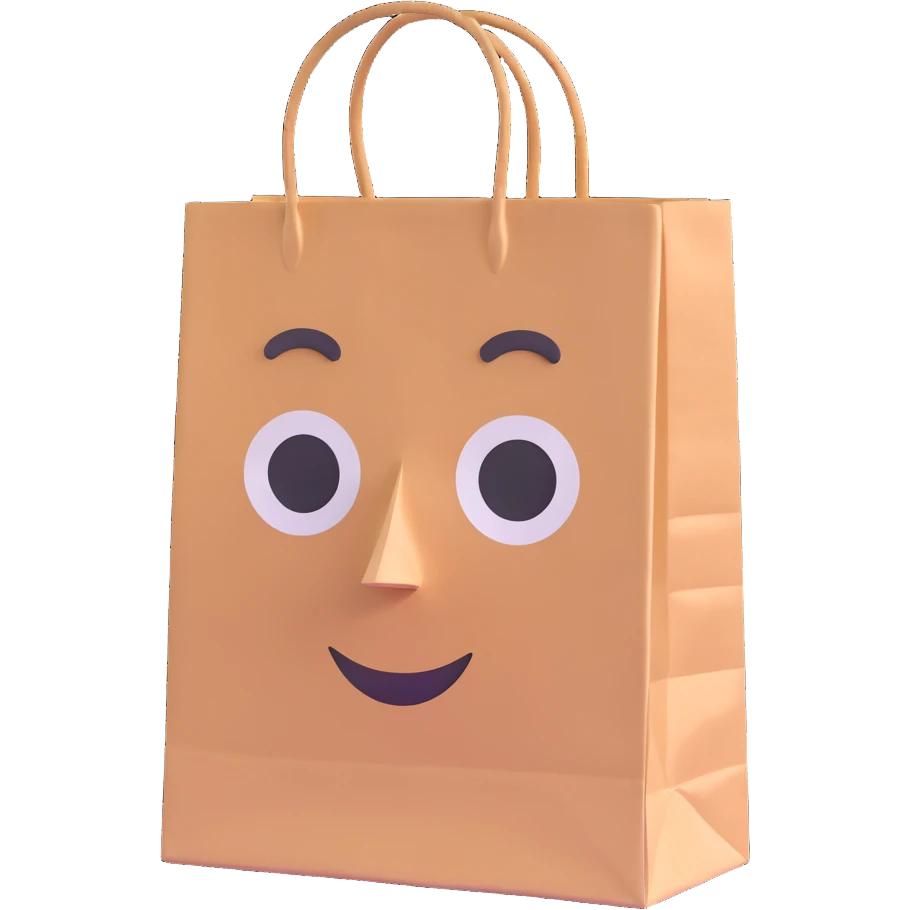 paper bag with a face emoji