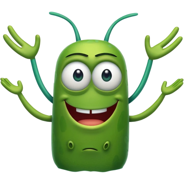 Plankton from Spongebob, arms crossed, smirking, green, one eye emoji
