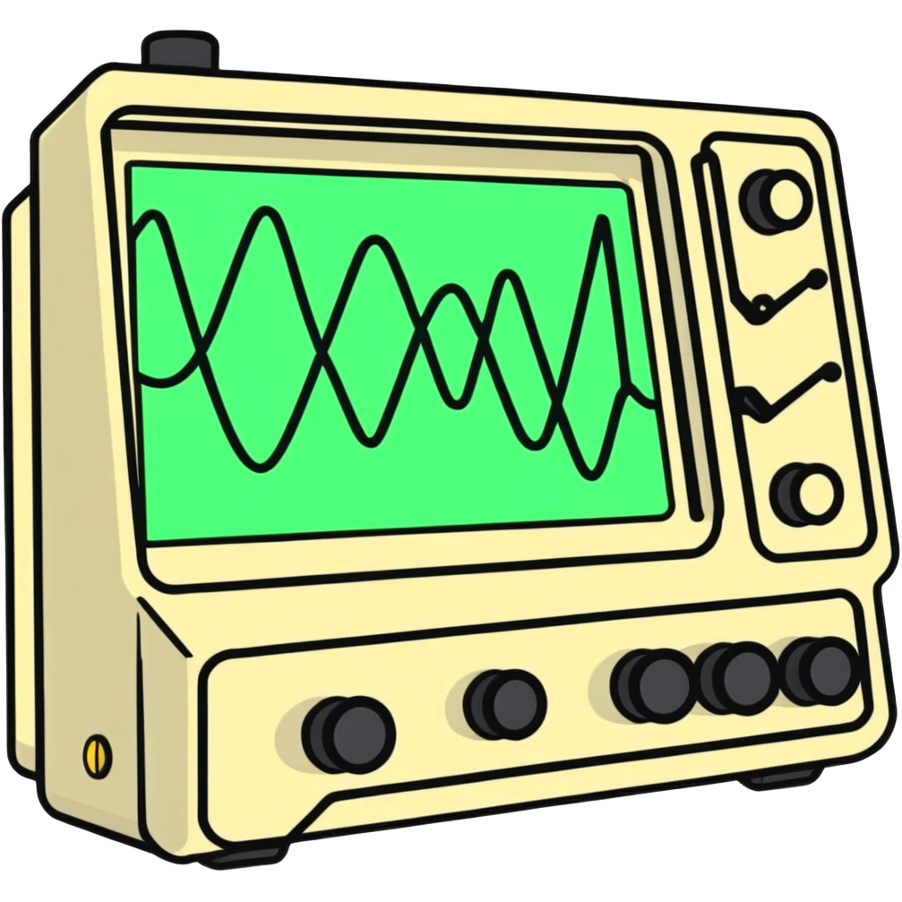 An oscilloscope electronic test instrument with sine wave pattern on display screen emoji