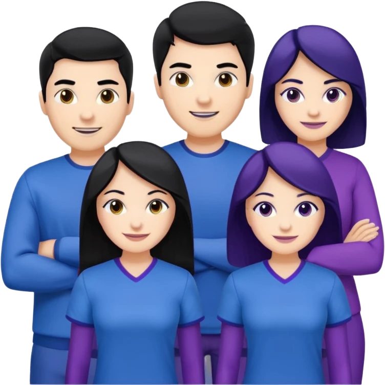 4people 2 men and 2 women. with black hair and white skin. ready to create a team. with blue and purple clothes emoji