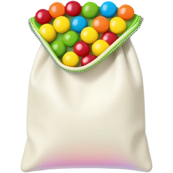 Flat design minimalist Skittles pouch with simple rainbow gradient and a small handful of green candies arranged in a neat pattern. emoji