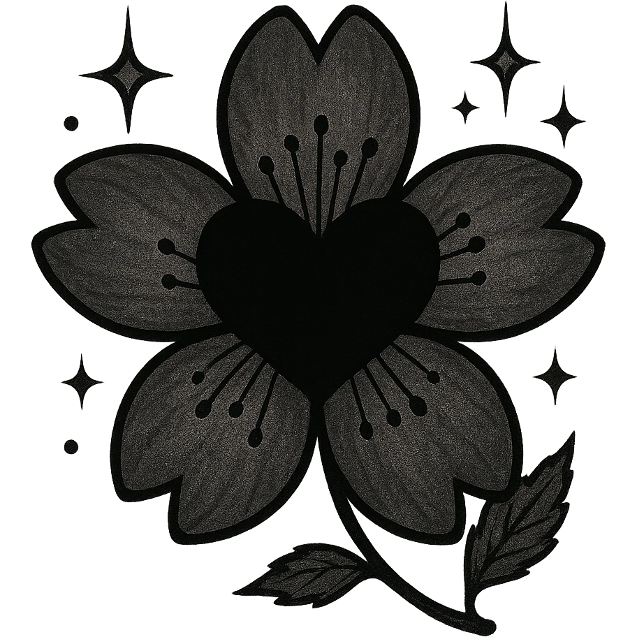 goth sakura black heart with  and magical sparkles, remove background emoji