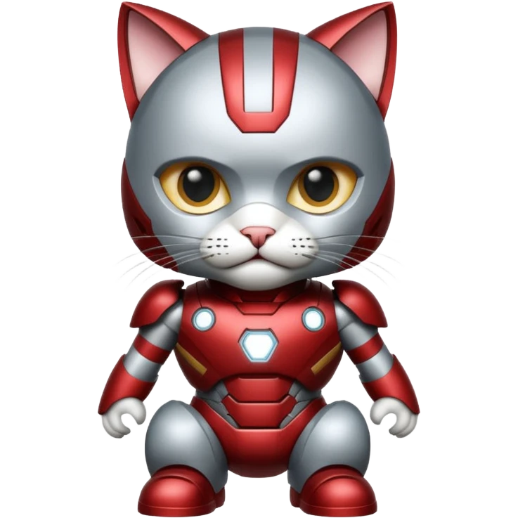 gray and white striped cat in an Iron Man costume emoji