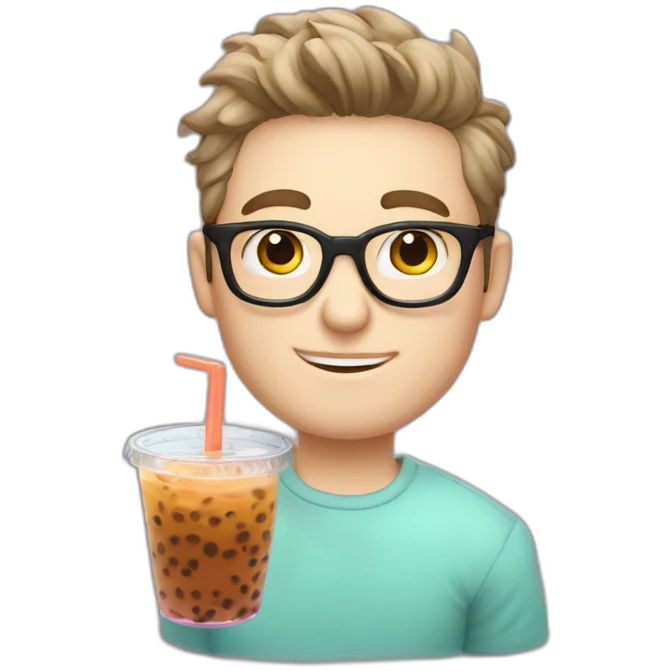 Handsome White Skin Guy with glasses drinking bubble tea emoji