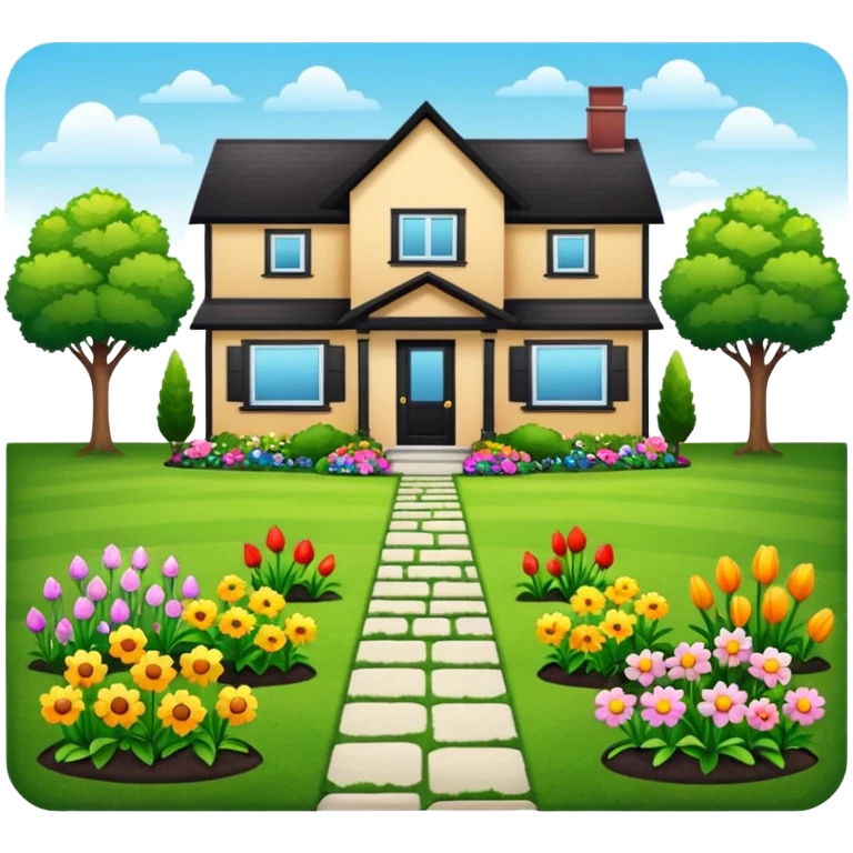 front yard house with garden and parking lot emoji