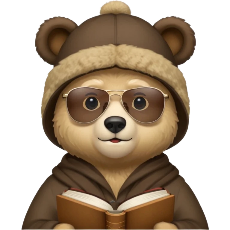 Bartholomew Kuma from One Piece, standing with Bible book, bear hat, sunglasses emoji