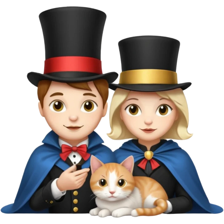 magician couple and their pet cat emoji